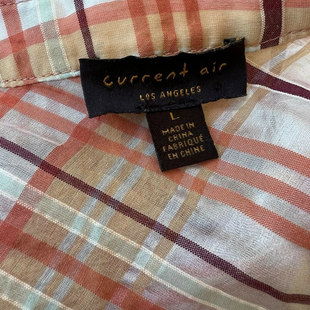 Current Air Anthropologie Polly Plaid Ruffled Shirt Top Blouse Sz Large L Cute - Picture 8 of 10
